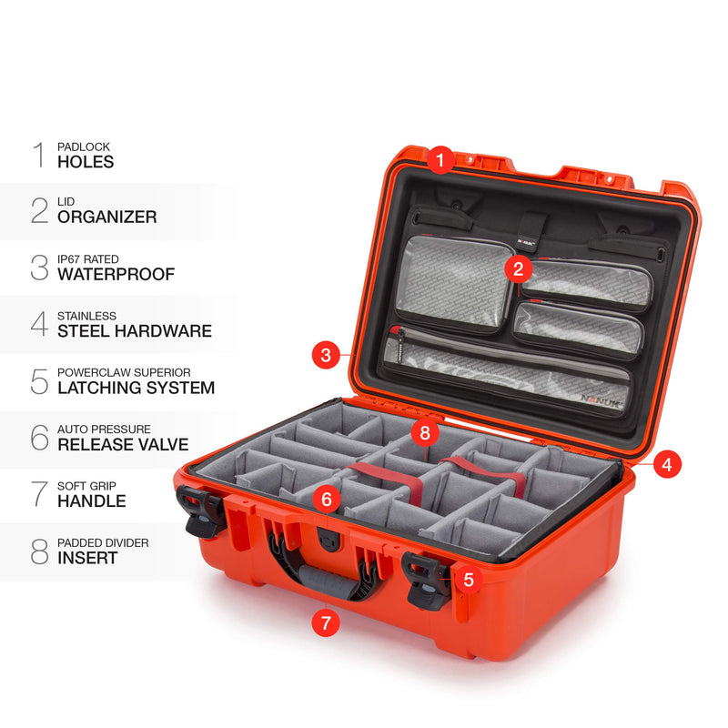 Waterproof Nanuk 940 Hard Case with Lid Organizer and Padded Divider - Orange