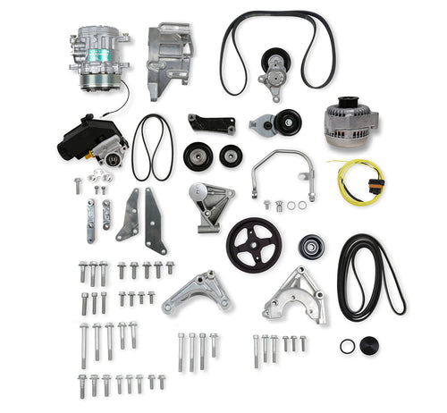20-163 Holley Low Mount LSA Complete Accessory Drive Alt, P/S & A/C - Natural Finish