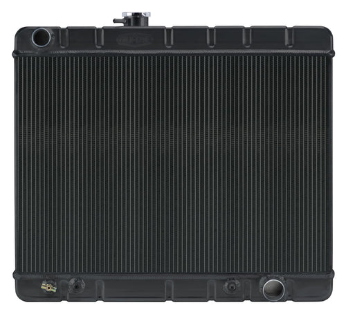 Cold Case Radiator, 25.125 in W Black Night Rider Series x 21.875 in H x 3 in D, Driver Side Inlet, Passenger Side Outlet, Aluminum, Black Paint, Automatic, GM A-Body 1966-67, Each
