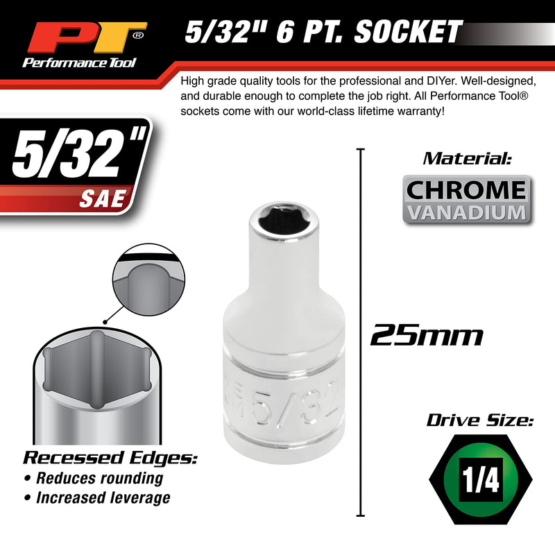 W36005 Performance Tool 1/4-Inch Drive 5/32-Inch 6pt Socket