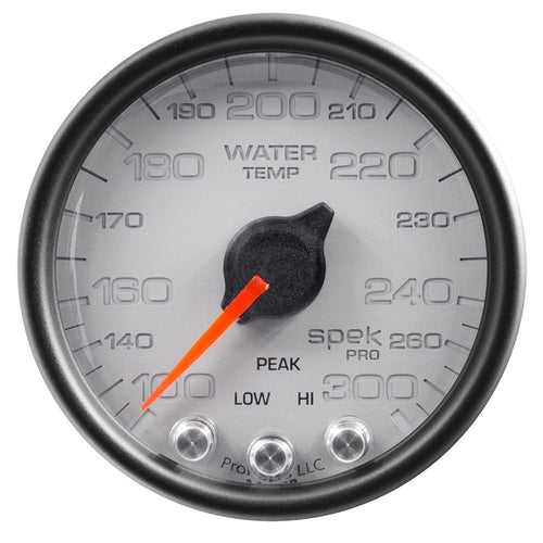 Gauge AUTO METER P34622 Water Temp (Spek-Pro 2 1/16", 300ºf, Stepper Motorwith Peak & Warn, Slvr/Blk, Spek-Pro)