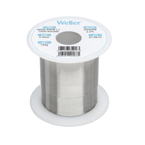 Weller Solder Wire WSW (T0051403399), Dia: 0.3 mm / 0.012 in, Wt: 100 g / 3.527 oz, Alloy Sn60Pb40, Flux content 2.2%