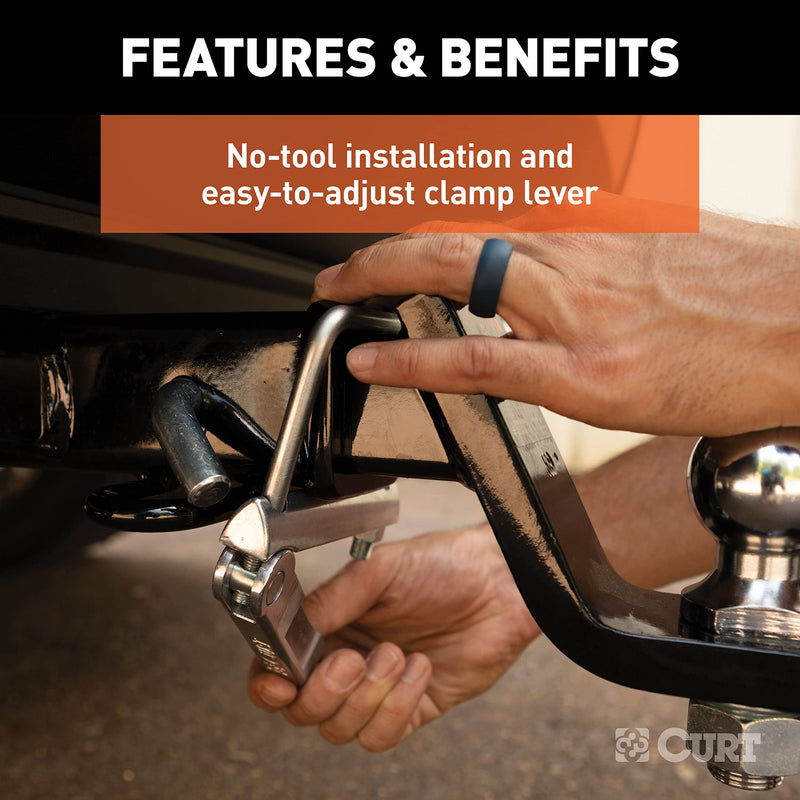 CURT No-Tool Anti-Rattle Hitch Clamp 22325 Tightener for 2-Inch Receiver, Hollow or Solid Shanks
