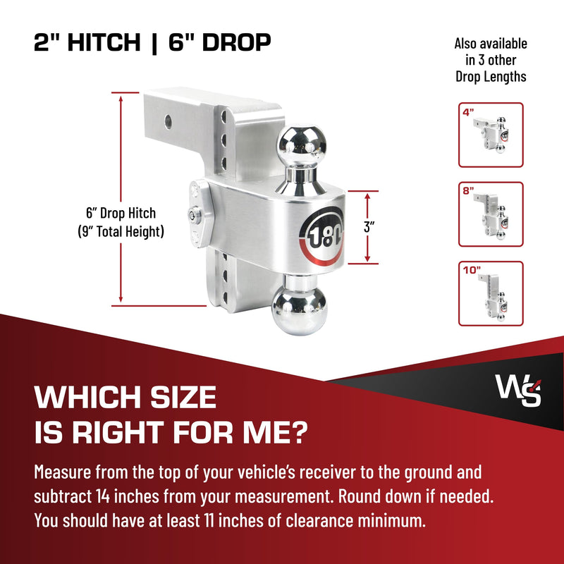 Weigh Safe Adjustable Hitch Trailer Ball Mount, 6" Adjustable Drop Hitch for 2.5" Receiver w/ 2 pc Keyed Alike Lock Set, Heavy Duty Aluminum Trailer Tow Hitch w/ Chrome Plated Tow Balls, 18,500 GTW