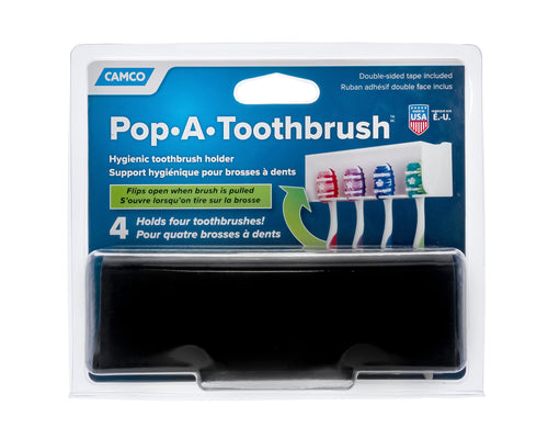 Pop-A-Toothbrush Camco, Hygienic Toothbrush Holder, Holds 4 toothbrushes, Black (57207)