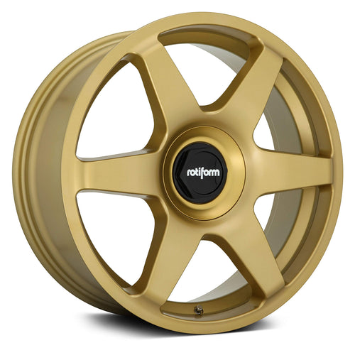 Matte Rotiform Six Custom Wheel - Gold Rims - 19" x 8.5", 45 Offset, 5x108, 5x114.3 Bolt Pattern, 72.6mm Hub