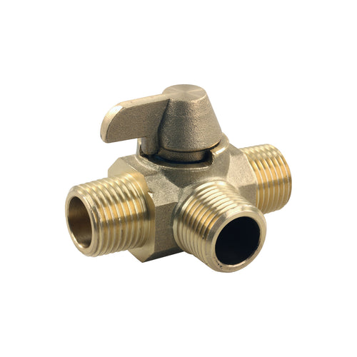3-Way JR Products Brass Diverter Valve - 1/2" MPT x 1/2" MPT x 1/2" MPT