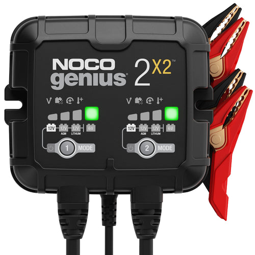 GENIUS2X2 NOCO: 4A 2-Bank Smart Battery Charger (2A/Bank) - 6V/12V Automatic Maintainer, Trickle Charger & Desulfator with Overcharge Protection & Temperature Compensation – for Lead-Acid & Lithium