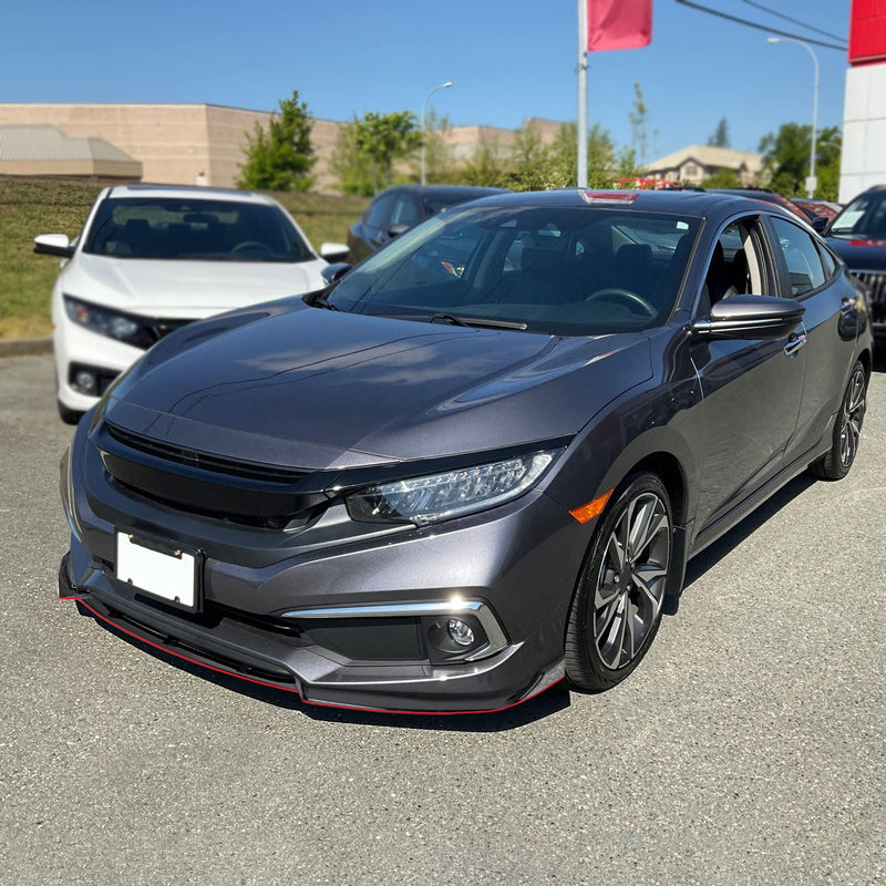Glossy Black Spec-D Tuning Red Trim Front Bumper Lip Spoiler Splitter Compatible with 2019-2021 Honda Civic 4Dr