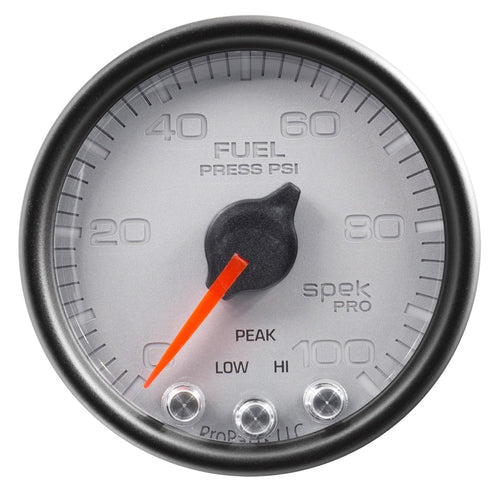 Gauge AUTO METER P31422 Fuel Press (Spek-Pro Gauge, 2 1/16", 100Psi, Stepper Motorwith Peak & Warn, Slvr/Blk, Spek-Pro)