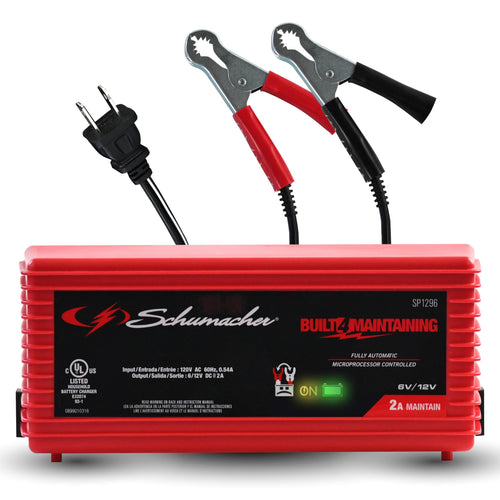 2A Schumacher Electric Car Battery Charger and Maintainer, 3-in-1 Solution, for 6V/12V Power Sport, Automotive, and Marine Batteries, SP1296