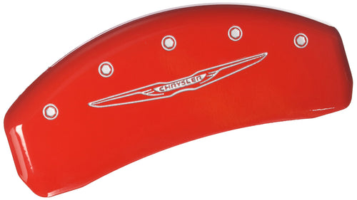 Caliper Covers MGP 32021SCW2RD Red Powder Coat Finish Front and Rear Caliper Cover, Set of 4 (Style 2/Chrysler Wing Silver Characters, Engraved)