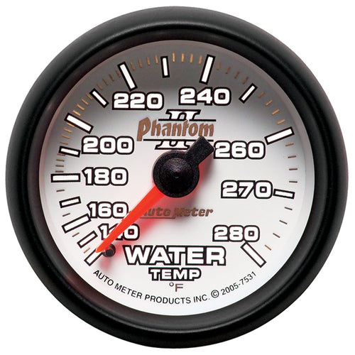 Auto Meter Phantom II 7531 2-1/16" 140-280 Degree Fahrenheit Mechanical Water Temperature Gauge