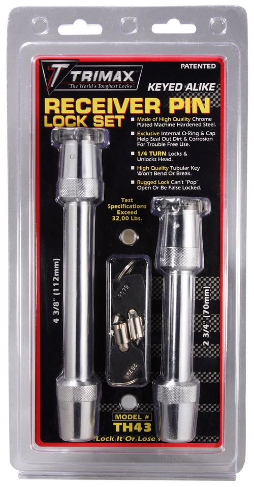 Trimax 4-3/8" and 2-3/4" Keyed Alike TH43 Receiver Pin Lock Set