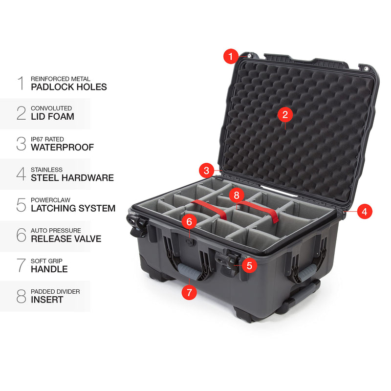 Waterproof NANUK 950 Hard Case with Wheels and Padded Divider - Graphite