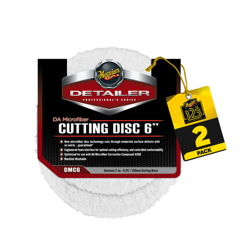 DA 6” Microfiber Cutting Disc, Meguiar's Microfiber Pads Compatible with a DA Polisher for Car Detailing, That Removes Moderate Scratches, Swirls, and Paint Defects, 2 Pack