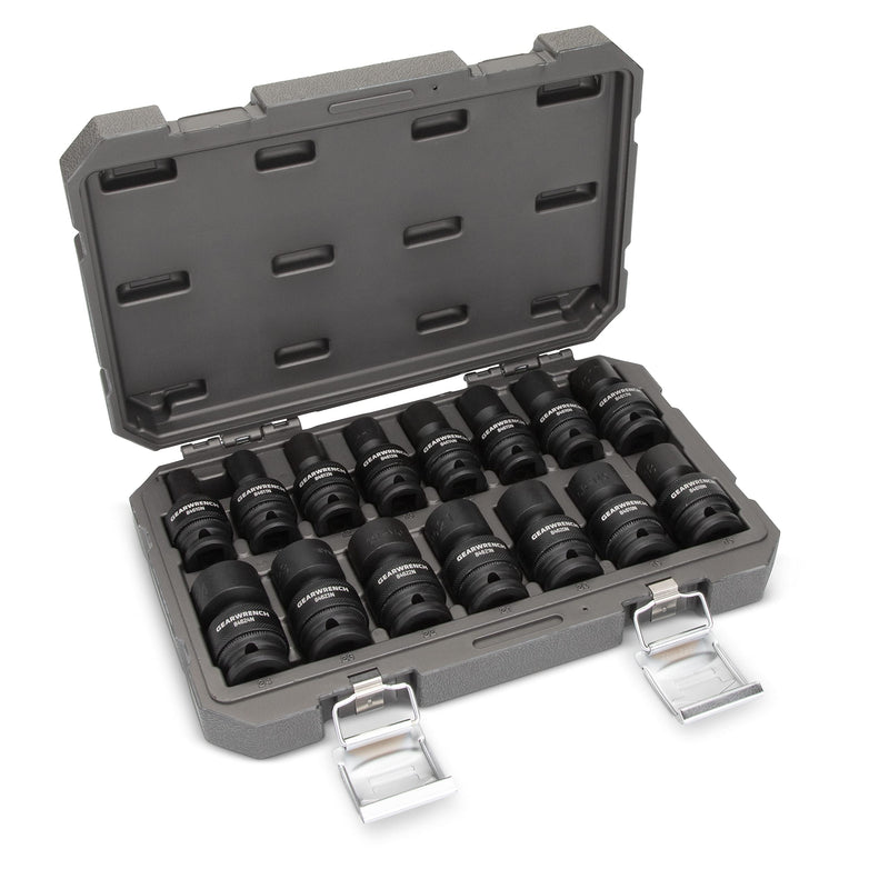 1/2-Inch GEARWRENCH 6 Point Metric Universal Impact Socket Set (15 Piece) - 84939N