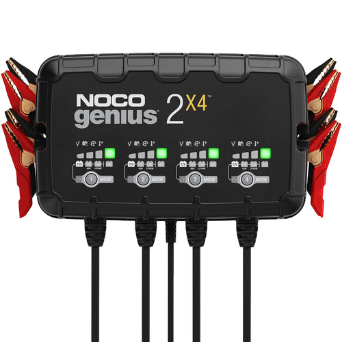 GENIUS2X4 NOCO: 8A 4-Bank Smart Battery Charger (2A/Bank) - 6V/12V Automatic Maintainer, Trickle Charger & Desulfator with Overcharge Protection & Temperature Compensation – for Lead-Acid & Lithium