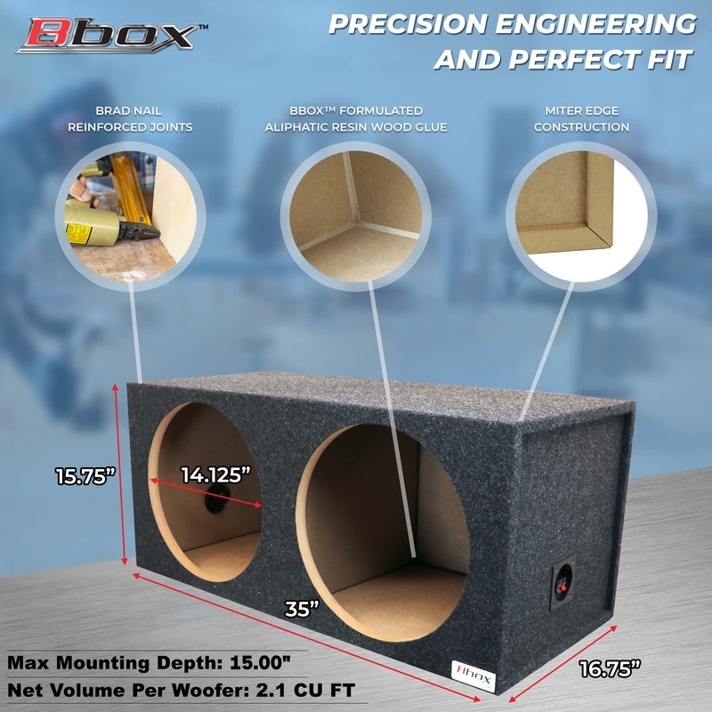 Bbox 15 Inch Dual Sealed Subwoofer Enclosure - Pro Audio Tuned Dual Sealed Car Subwoofer Boxes & Enclosures - Premium Subwoofer Box Improves Audio Quality, Sound & Bass - Spring Terminals