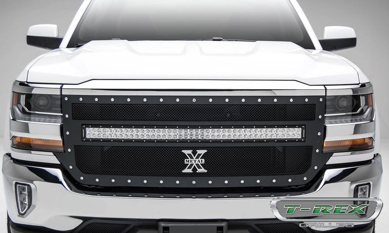 Torch Grille T-Rex Grilles 2016-2018 Silverado 1500, Black, 1 Pc, Replacement, Chrome Studs with (1) 40" LED - PN #6311271