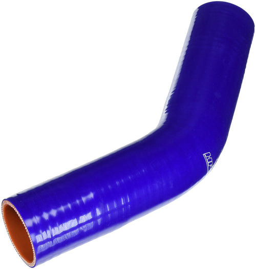 HPS Silicone High Temperature HTSEC45-175-BLUE 4-ply Reinforced 45 degree Elbow Coupler Hose, 75 PSI Maximum Pressure, 4" Leg Length on each side, 1-3/4" ID, Blue