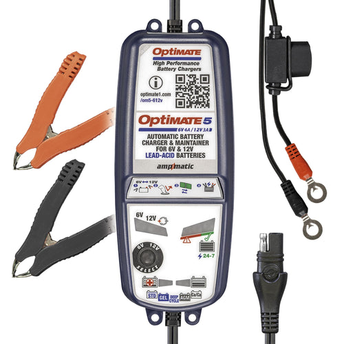 Tecmate Optimate5 6V/12V - 6V 4A / 12V 3A, Silver Series Model TM321 High Performance Battery Charger & maintainer for Deep Cycle Batteries