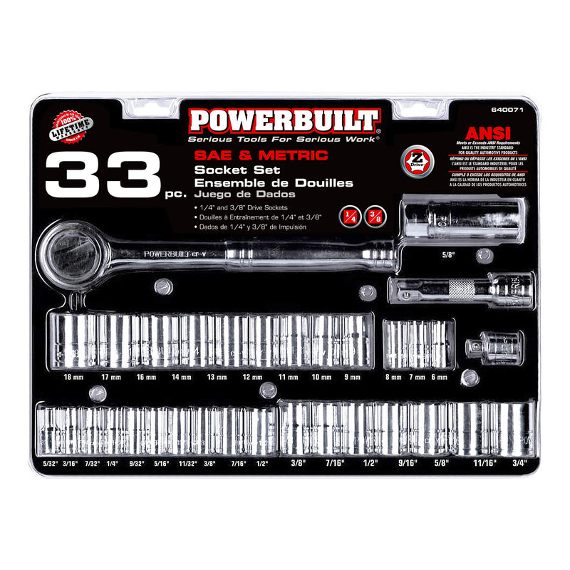 640071 Powerbuilt Socket Set, 33-Piece