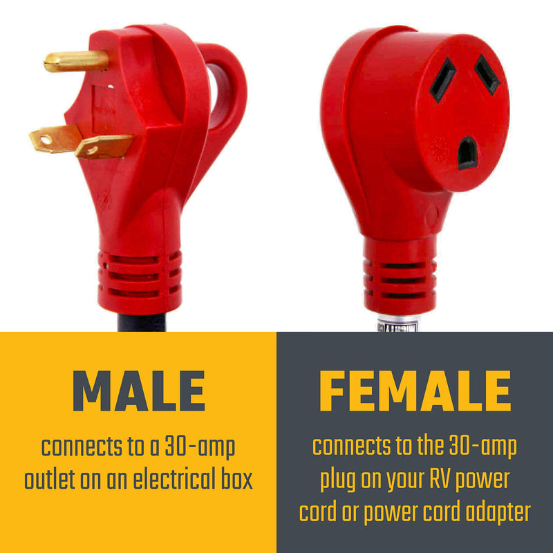 Mighty Cord Valterra A10-3025EH RV 30-Amp Extension Cord, 25 ft., Red