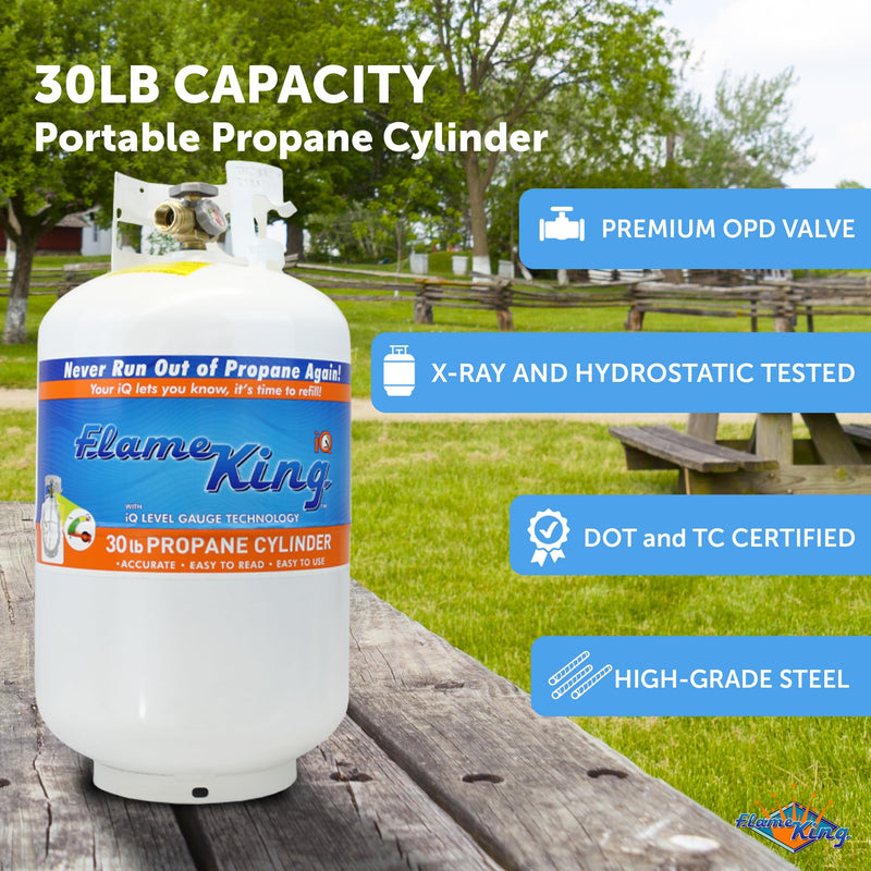 Flame King 30lb YSN330 Steel Propane Tank Cylinder with Gauge and OPD Valve for Grills and BBQs, Camping, Fishing, & Outdoor Activities, White