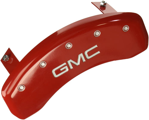 MGP Caliper Covers 'GMC' Engraved Caliper Cover with Red Powder Coat Finish and Silver Characters, 34009SGMCRD (Set of 4)