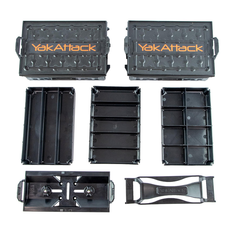 YakAttack TracPak Fully Loaded Combo Kit - Black | Includes 2 Stackable Storage Boxes | Quick Release Handle & Base | 3 Internal Trays | Track & Surface Mount Hardware | Made in USA
