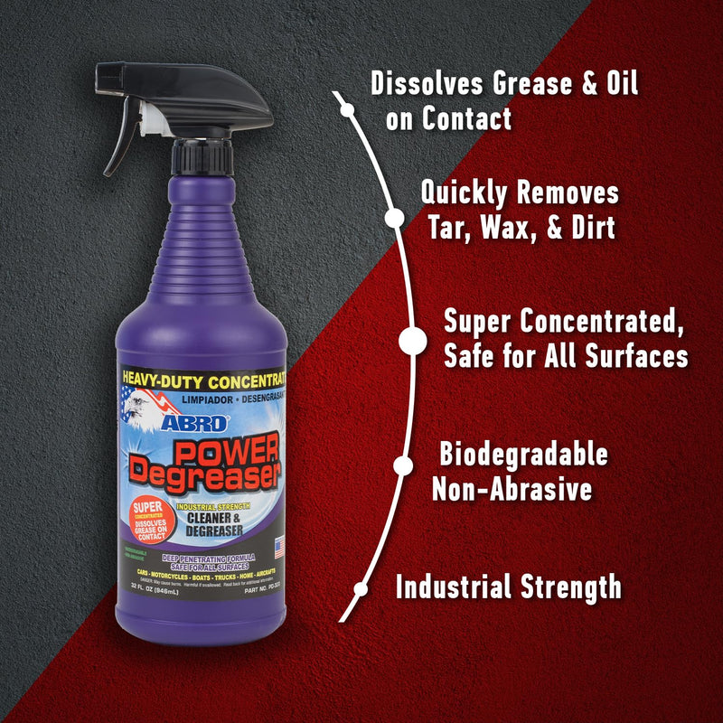 Heavy Duty ABRO Power Degreaser, High Performance Multifunctional Auto Engine Degreaser for Quick and Easy Removal of Grease, Oil, Dirt &Grime, Engine Cleaner & Car Metal Cleaner, 32 oz