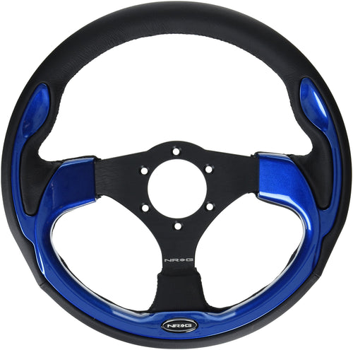 NRG Innovations Reinforced NRG-RST-001BL Steering Wheel- 320mm Sport Steering Wheel with Black Leather/Blue Molded Trim