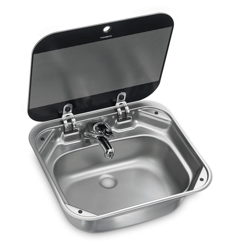 Dometic Square Sink VA8000 Series with 1-Hole Faucet & Glass Cover