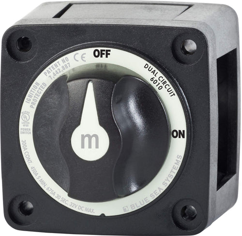 Blue Sea Systems m-Series Mini Battery Switch, 300A, 32V DC Dual Circuit, Black