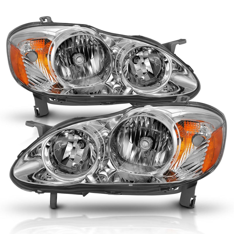 Chrome Amber ANZO Compatible Replacement Headlight for Toyota Corolla Crystal (121540) 2005-2008