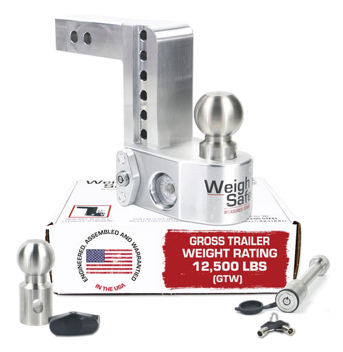 Weigh Safe Adjustable Hitch Trailer Ball Mount - 6" Drop Hitch for 2" Receiver w/ 2 pc Keyed Alike Lock Set, Premium Aluminum Trailer Tow Hitch w/Built in Weight Scale for Anti Sway, 12,500 lbs GTW