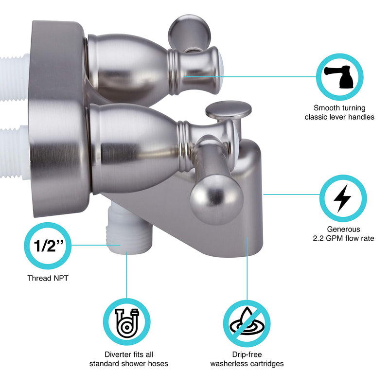 Dura Faucet RV Tub & Shower Faucet Valve Diverter DF-SA110L-SN with Hot/Cold Handles (Brushed Satin Nickel)