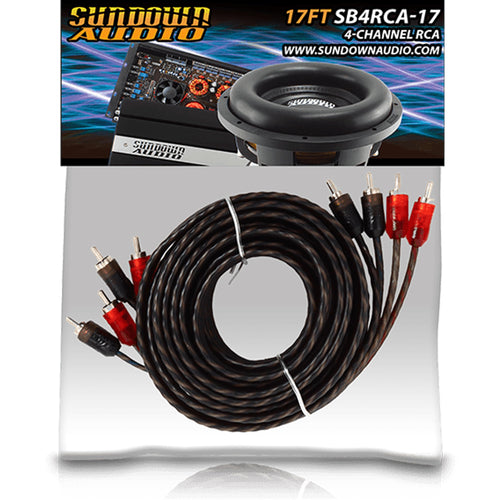 4 Channel Sundown Audio SB4-17 RCA Cable - 17FT Stereo Audio Interconnect, Twisted Pair, Solid Conductor, High-Fidelity Sound, Rugged PVC Jacket for Car & Home Theater