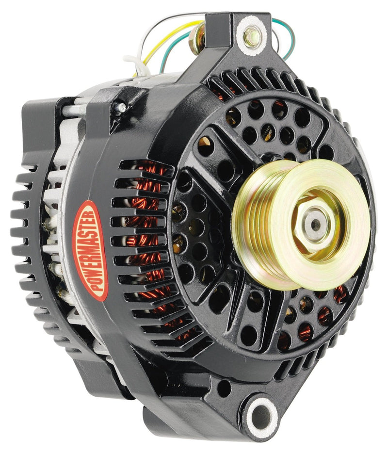 Alt Ford Powermaster 3G Black 200A 6 grv & 1V Pulley Large Frame Str MTG Threaded MTG Ear w/Reg Adapter Harness