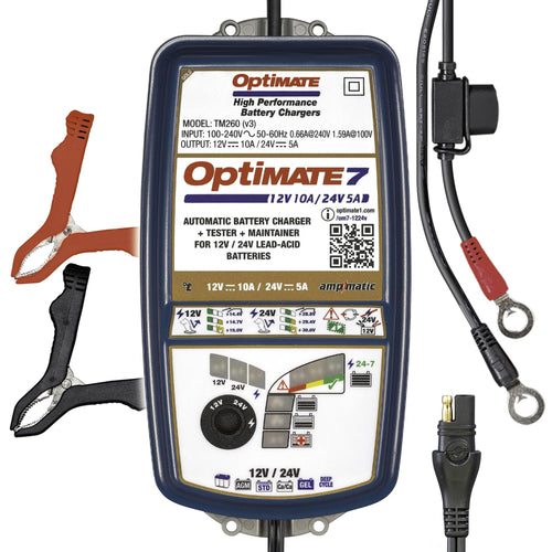 Optimate 7 12V/24V - 10A 12V / 5A 24V, TM-261v3, 8-Step, Gold Series Sealed Battery Saving Charger & maintainer