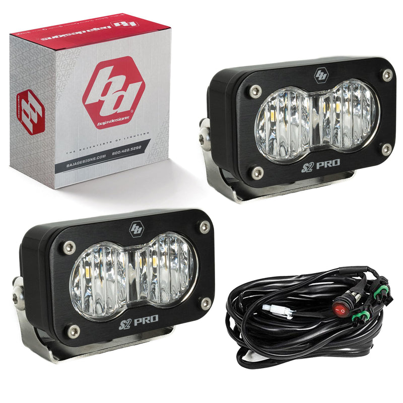 Baja Designs S2 Pro Auxiliary Light Pod Pair Black (Wide Cornering; Clear) LED