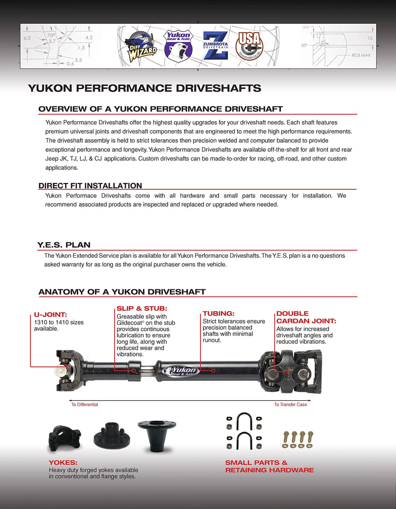 Yukon Front Performance Driveshaft for 2018+ Jeep Wrangler JL Sport In Heavy Duty 1310