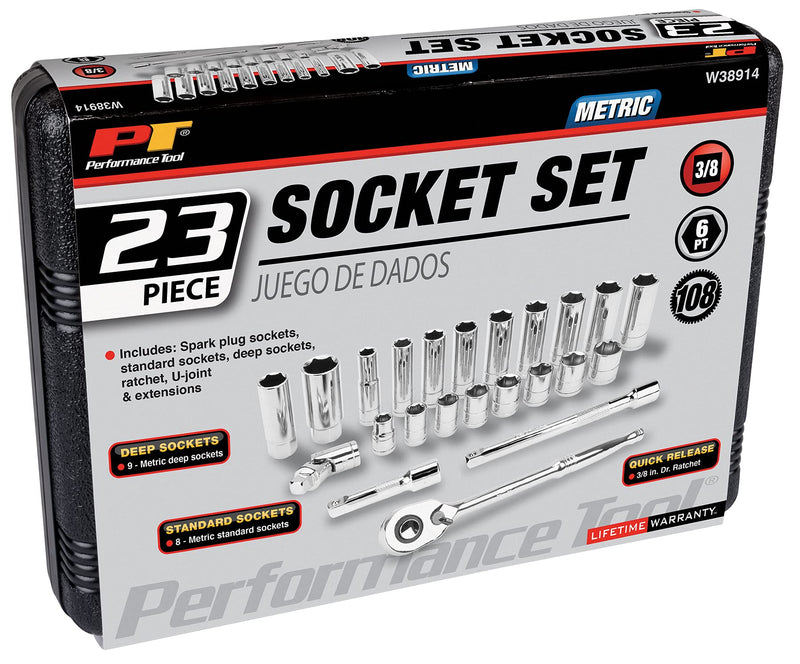 W38914 Performance Tool 3/8-Inch Drive MET Socket Set, 23 -Piece, 1-Pack