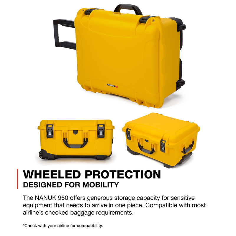 Waterproof NANUK 950 Hard Case with Wheels and Foam Insert - Yellow