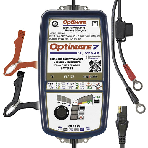Gold Series Optimate7 6V/12V - 10A, Model TM263 High Performance Battery Charger & maintainer for Deep Cycle Batteries