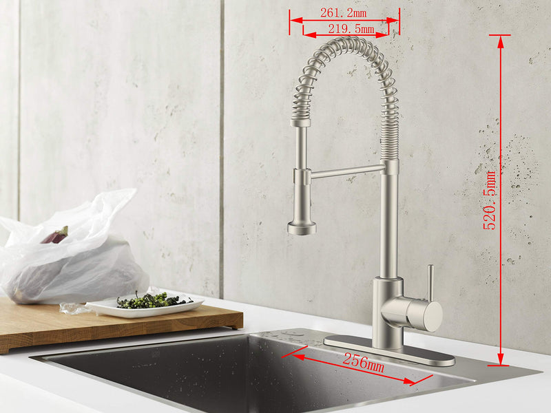 American Brass Empire Faucets SP5000N-A RV Kitchen Faucet with Hi-Arc Coiled Hammer Spout, Single Lever Handle and Pull-Down Sprayer - 8", Brushed Nickel