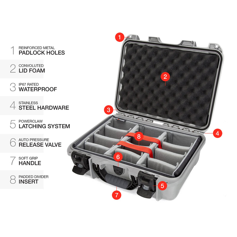 Waterproof Nanuk 920 Hard Case with Padded Dividers - Silver