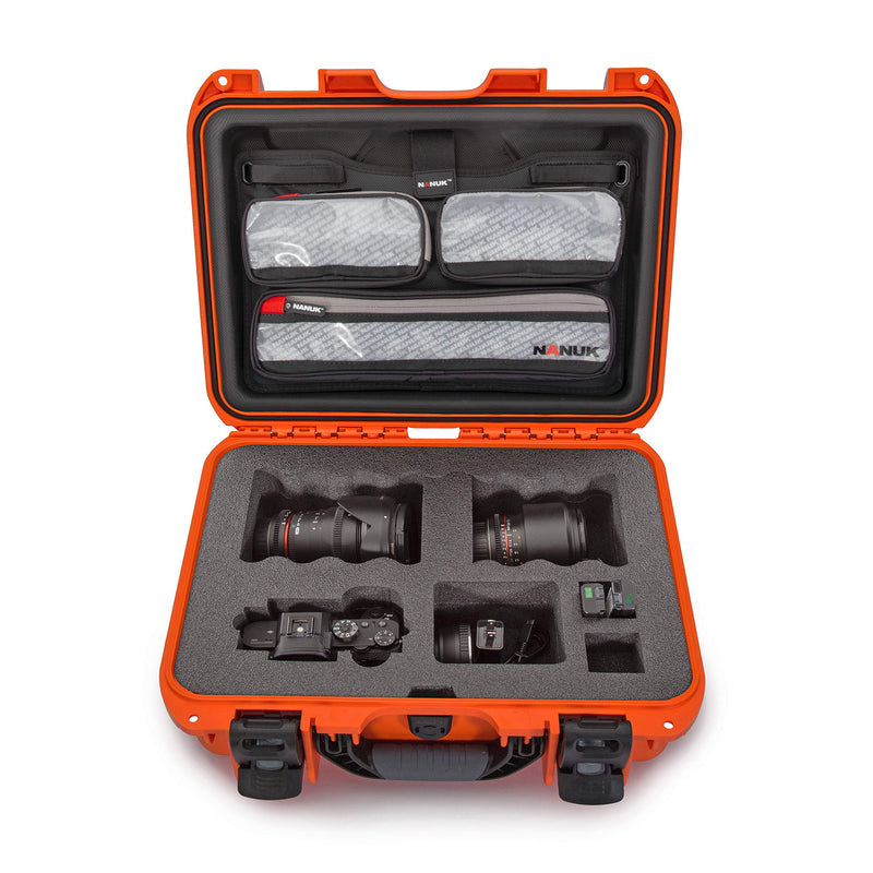 Waterproof Nanuk 920 Hard Case with Lid Organizer for Sony a7R Size Camera - Orange