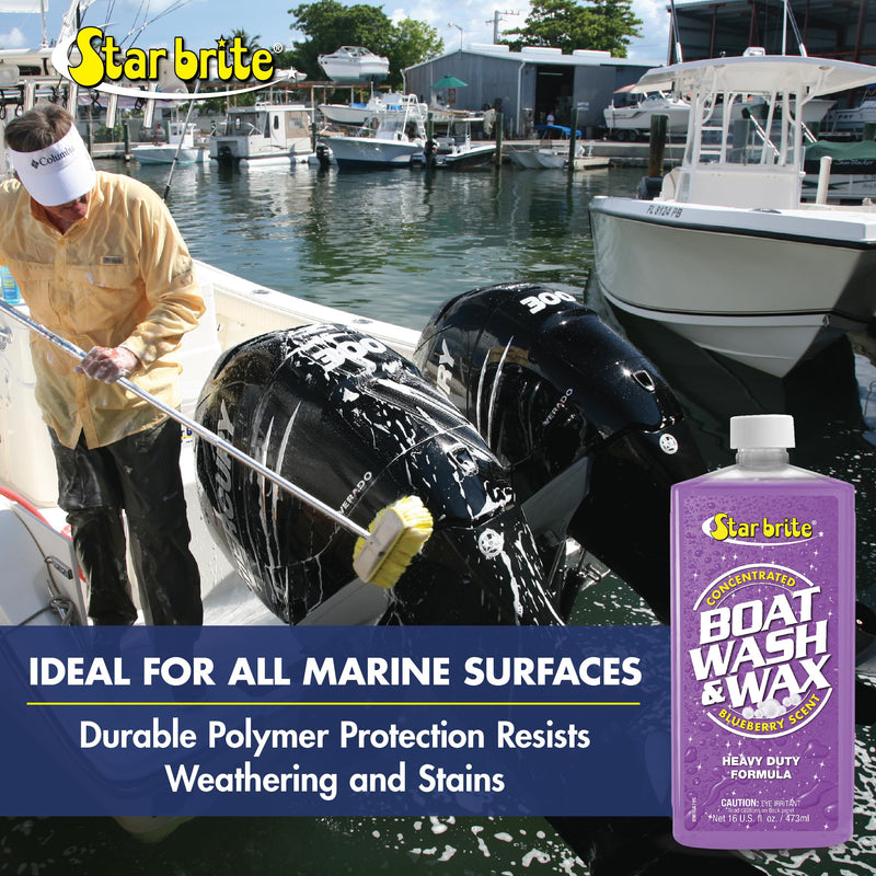 Boat Wash & Wax STAR BRITE - Heavy Duty Concentrate - Clean, Shine & Protect in One Easy Step - Blueberry Scent - 16 OZ (089816)